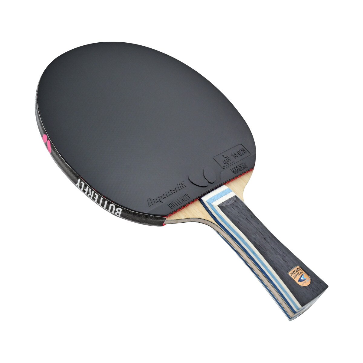 Viscaria Super ALC Pro-Line Racket: Diagonal View of Black Rubber (Dignics 05)